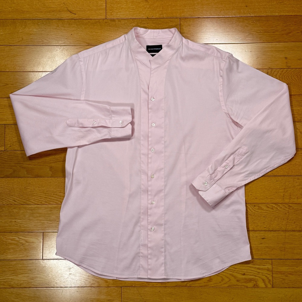 Emporio Armani Men's Pink Mandarin Collar Modern Fit Dress Shirt Size 16.5 / 42